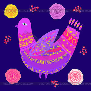 Fantastic bird in Scandinavian style folk art for - vector image