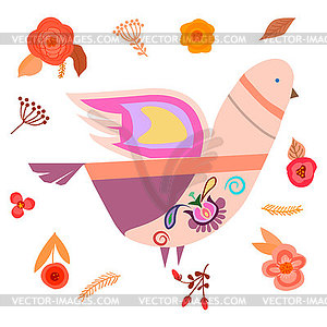 Fantastic bird in Scandinavian style folk art for - vector image