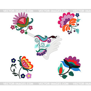 Composition of folklore elements, stylized colors - vector clipart