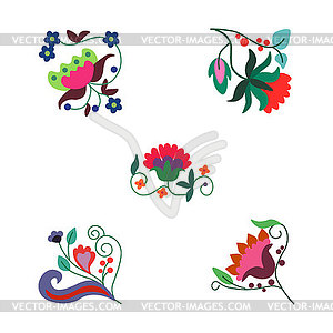 Composition of folklore elements, stylized colors - vector image