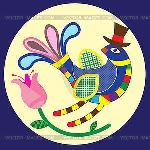 Folk, bright fantastic bird in folk style, an - color vector clipart