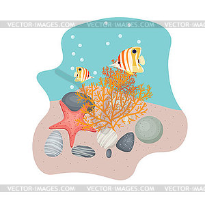 Эскиз разреза морского дна, песка и камней, - цветной векторный клипарт