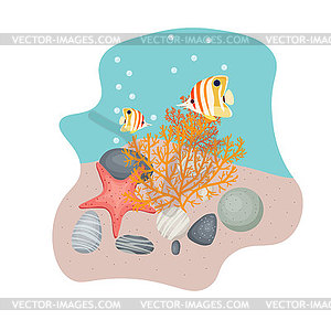 Sketch of section of sea floor, sand and stones, - color vector clipart