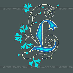 Decorated, illuminated letter L, beautiful floral - vector clipart