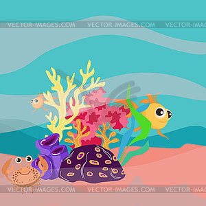 Sketch of section of seabed, sand and stones, - vector image