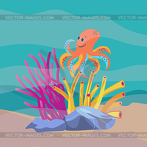 Sketch of section of seabed, sand and stones, - vector clipart