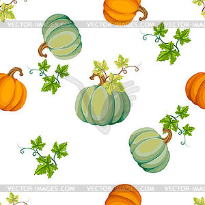 Seamless autumn pattern of pumpkins and leaves on - vector EPS clipart