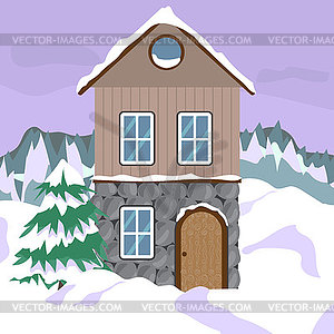 House hotel in mountainous area in winter - vector image