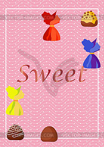 Poster, leaflet with bright delicious chocolates, - vector image