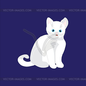 Happy cute cat, white blue-eyed beautiful - vector image