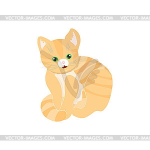 Happy cute cat, red striped green-eyed beautiful - vector image