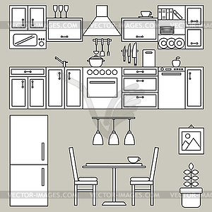 Интерьер кухни линия дизайн - изображение в векторе / векторный клипарт