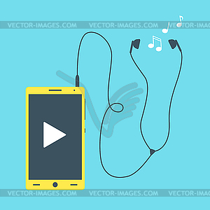 Mobile phone with earphones - vector EPS clipart