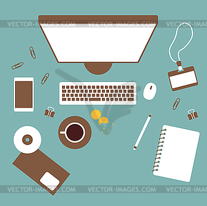 Working table top view - vector clipart