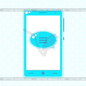 Blue mobile phone with speech buble - color vector clipart