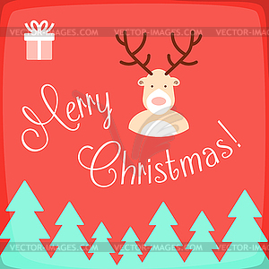 Merry Christmas card with deer - vector image