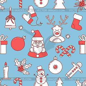 Christmas line design seamless pattern - vector image