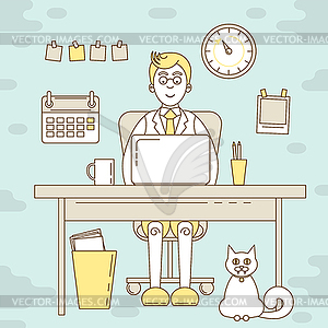 Freelancer working on computer - vector image