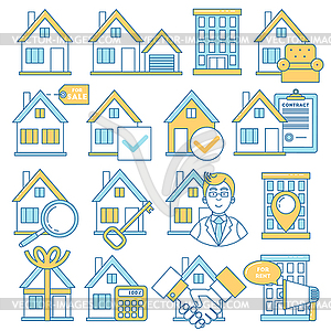 Real estate icons, line design - vector image