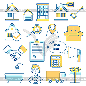 Real estate icons, line design - vector clipart