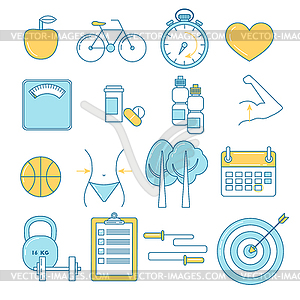Fitness and sport line design icons - vector image