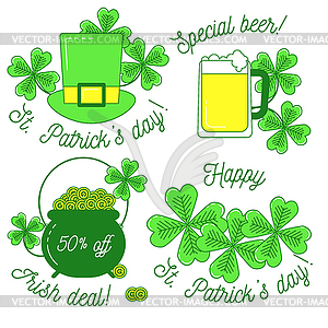 Clover, hat, beer and cauldron,St. Patrick`s day set - vector clipart