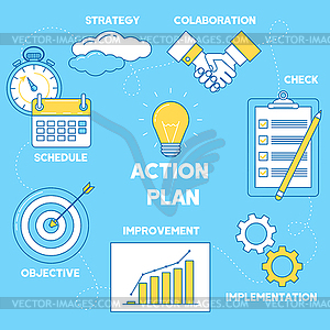 Action plan . Line design strategy, collaboration, i - vector clip art
