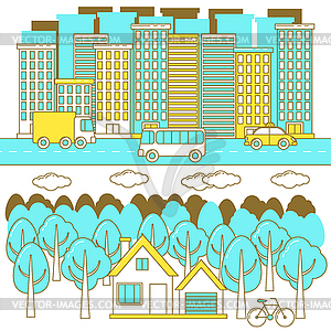 City and forest landscape - vector clip art