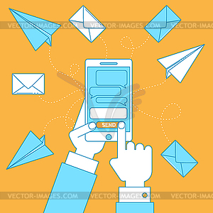 Cell phone with messages - royalty-free vector clipart