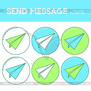 Send message line design icon, paper plane set - stock vector clipart