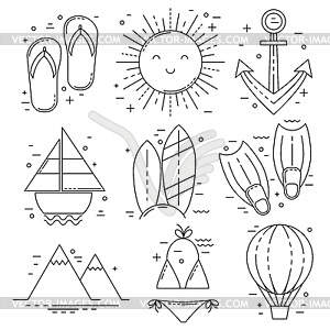 Vacation thin line icons, summer set - vector image