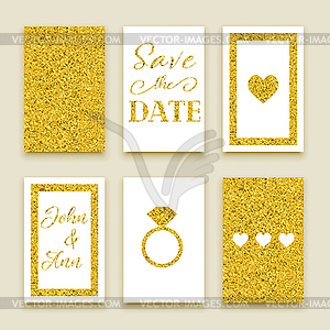 Wedding invitation set of gold design - vector clipart