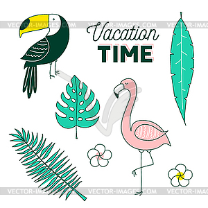 Vacation time, tropical set - vector clip art