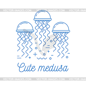 Jellyfish line art logotype - vector clip art