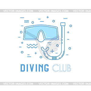 Scuba diving line art with mask - color vector clipart