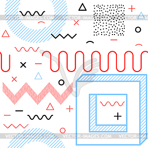 Memphis seamless pattern, line art design - vector image