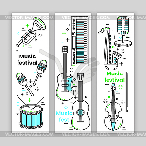 Music festival banner line art set - vector image