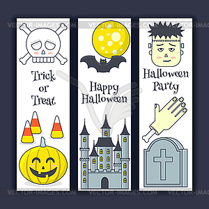 Halloween banner with castle, zombie, skull and - vector EPS clipart