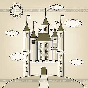 Castle of princess with clouds and sun - vector clipart