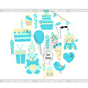 Happy birthday card, greetings - vector clipart