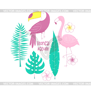 Тропический дизайн с фламинго, - векторный рисунок