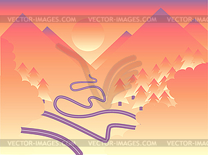 Landscape of mountain, sunset traveling design - vector image