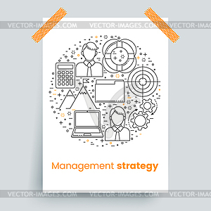 Management set, line art icons - vector image