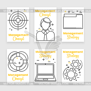 Management set, line art icons - vector image