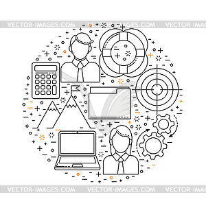 Management set, line art icons - vector clip art