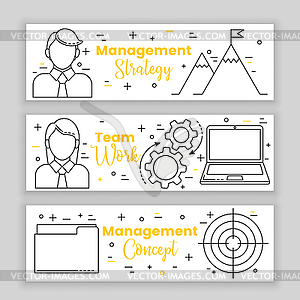 Management set, line art icons - color vector clipart