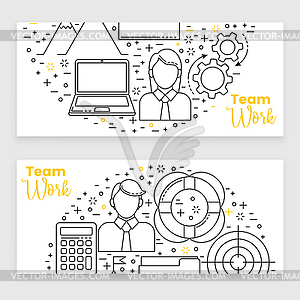 Management set, line art icons - vector image