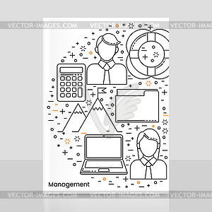 Management set, line art icons - vector clipart