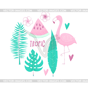 Tropical concept with flamingo - vector clipart