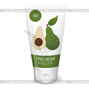 Avocado cosmetics, white tube - vector clip art